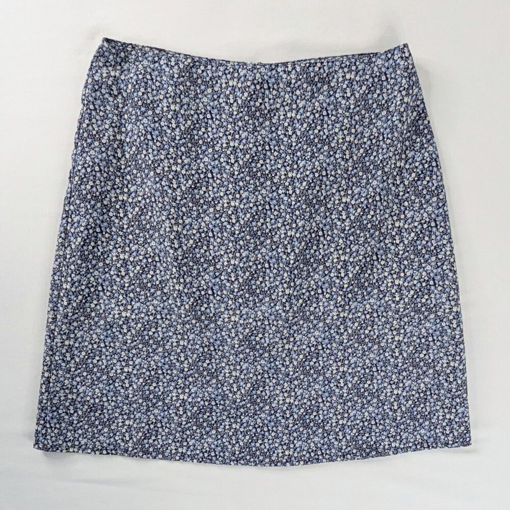 Y2k Blue Black White Ditsy Floral Back Zipper Mini Skirt
